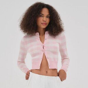 NWT Brushed Gingham Knit Cardigan in Pink